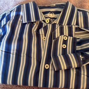 Bugatchi Blue and White Striped Men's Shirt 17.5 34x35